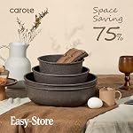 CAROTE 21PCS Pots et casseroles ensemble non-collant avec poignée amovible, Ensembles de cuisine antiadhésive, Kit cuisine, Four/Lavage-vaisselle sans danger, Cuisinière à induction, Brown, RV Pot de cuisine et poêle