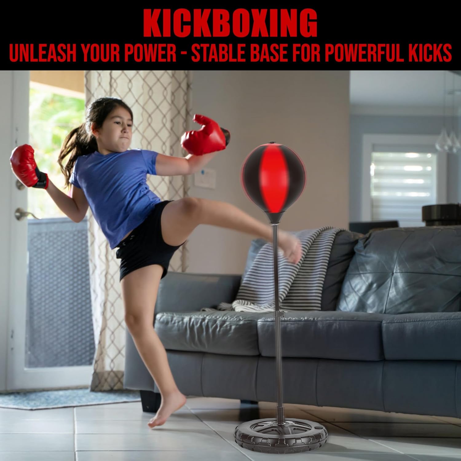 Kiddie Play Punching Bag for Kids Boxing Set Sport Toy with Boxing Gloves, Height Adjustable Stand up to 44 Inches Christmas Birthday Gift for Boys