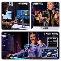 Vista 8 de UGREEN Micrófono para PC, micrófono USB con luces RGB, botón de silencio, 24bit/96kHz, patrón polar cardioide, control de volumen, micrófono