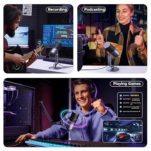 Miniatura 8 de UGREEN Micrófono para PC, micrófono USB con luces RGB, botón de silencio, 24bit96kHz, patrón polar cardioide, control de volumen, micrófono de