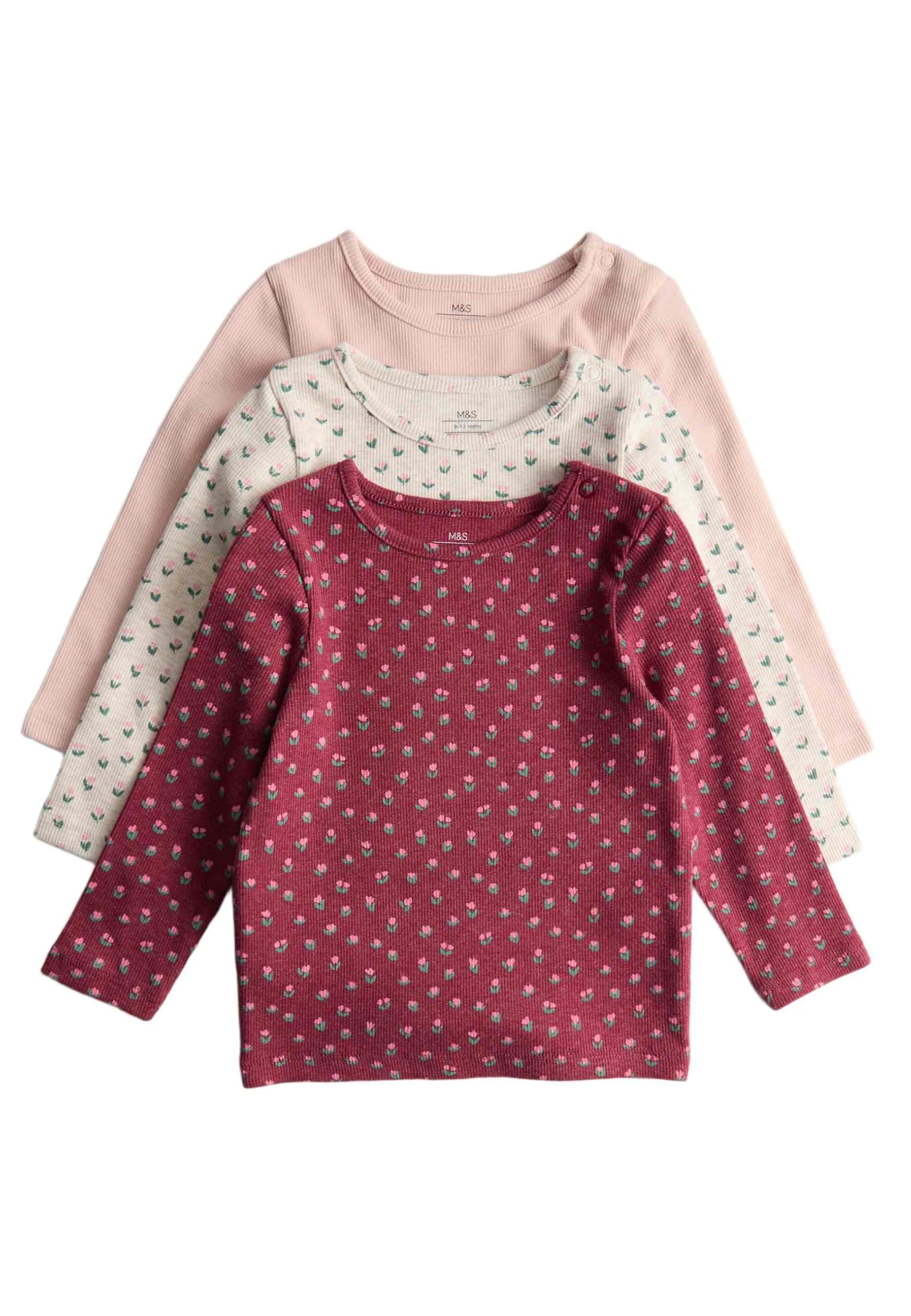 Marks & Spencer Kinder Unisex Baumwolle Hemd 3er-Pack Regular | Ärmellänge: Cap-Ärmel, Rundhalsausschnitt, Ohne Kragen, Zum Reinschlüpfen, Leicht