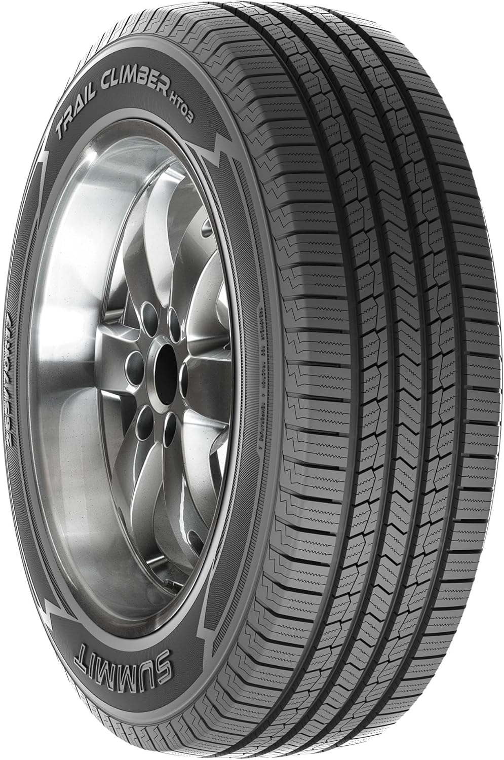 Angled view of the SUMMIT Trail Climber HT03 tire, showing the full tread width.