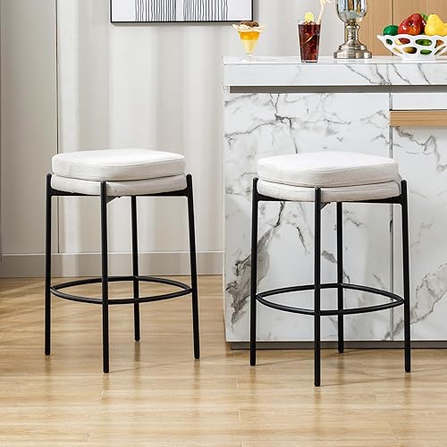 Miniatura 3 de DUHOME Taburetes de bar de altura de mostrador de 26 pulgadas, juego de 2 sillas de bar redondas con reposapiés, taburete tapizado moderno sin
