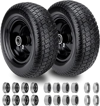 2 Pcs 11x4.00-5 Lawn Mower Tires Flat Free and Wheel, Universal Smooth Solid 11x4-5 Zero Turn Mowers Front Tires With 3/4" 5/8" 1/2" Ball Bearings, 3.4"-5.6" Centered Hub, For Residential & Commercial