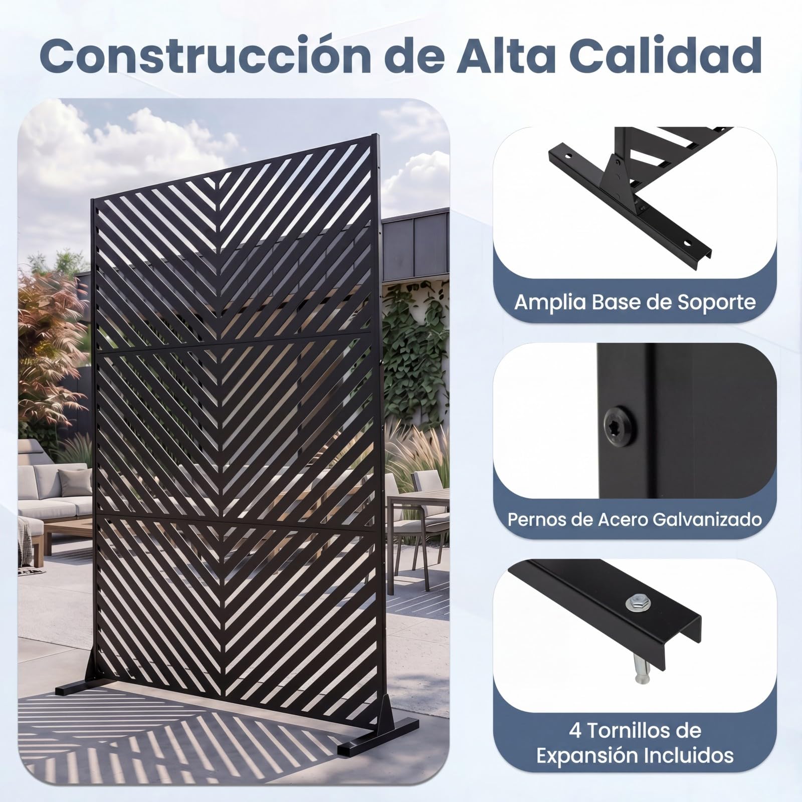 COSTWAY Mampara Biombo de Metal Galvanizado, 121 x 40 x 183 cm (Rayas) | Pantalla de Privacidad Exterior con Base de Soporte, Separador de Ambientes Independiente para Patio Jardín Terraza Piscina