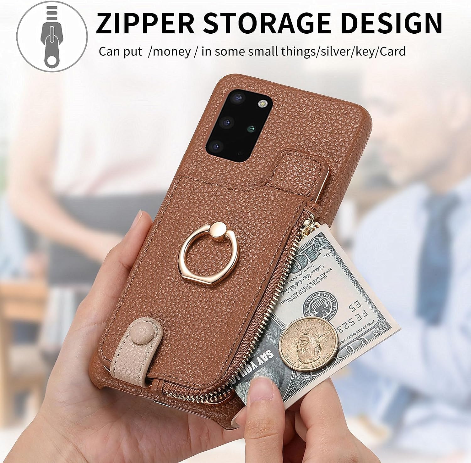 Smartphone Flip Cases for Samsung Galaxy S20 Plus Wallet Case with Card Holders, Premium Leather & PC Back Plate, Kickstand Protection Case(Brown) image 4