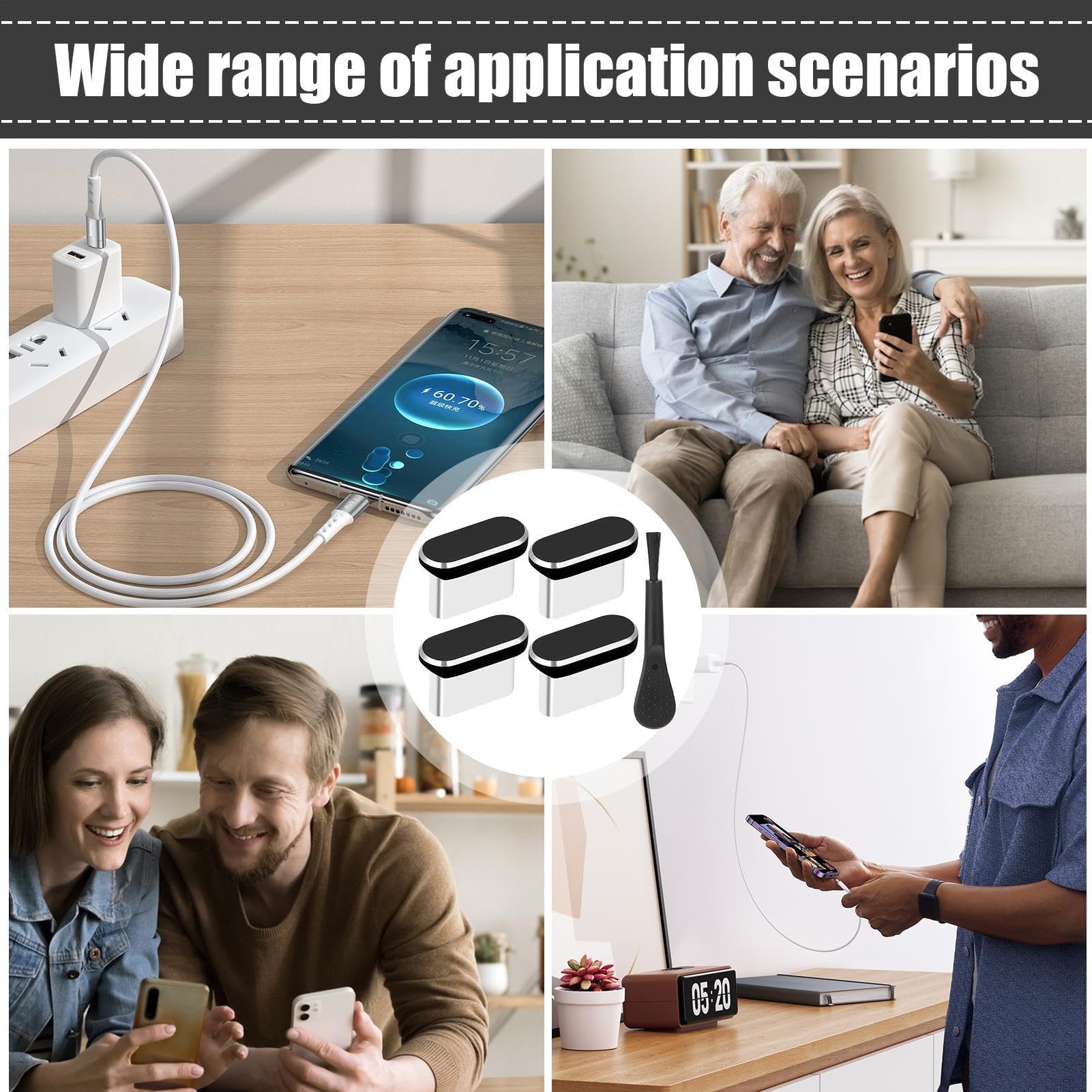 Cache-Port Usb C – Bouchon Anti-Poussière Étanche Avec Brosse, Cache De Port Usb C