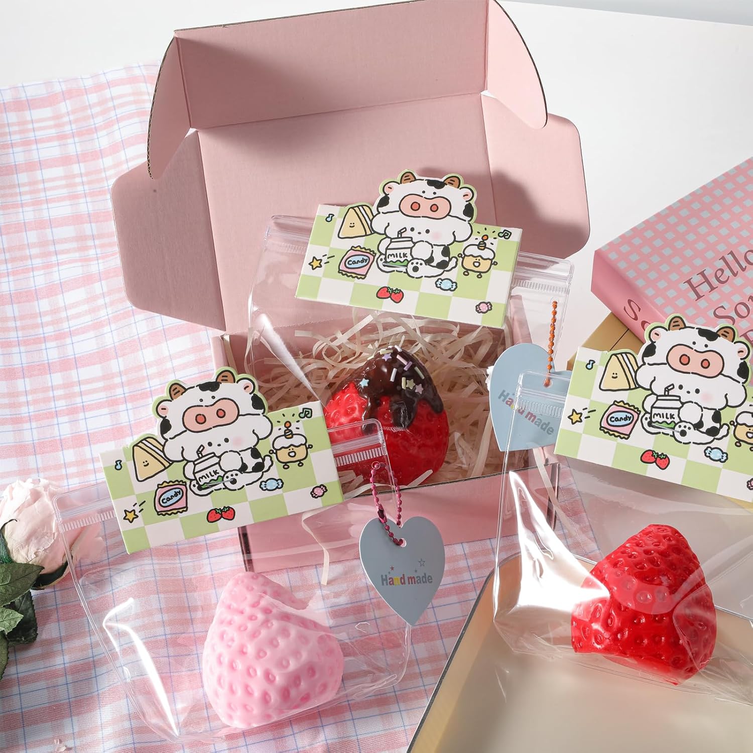 Handmade Big taba Strawberry Squishy Silicone Fidget Stress Relief Squeeze Toys for Kids & Adults(Red Strawberry Sauce)