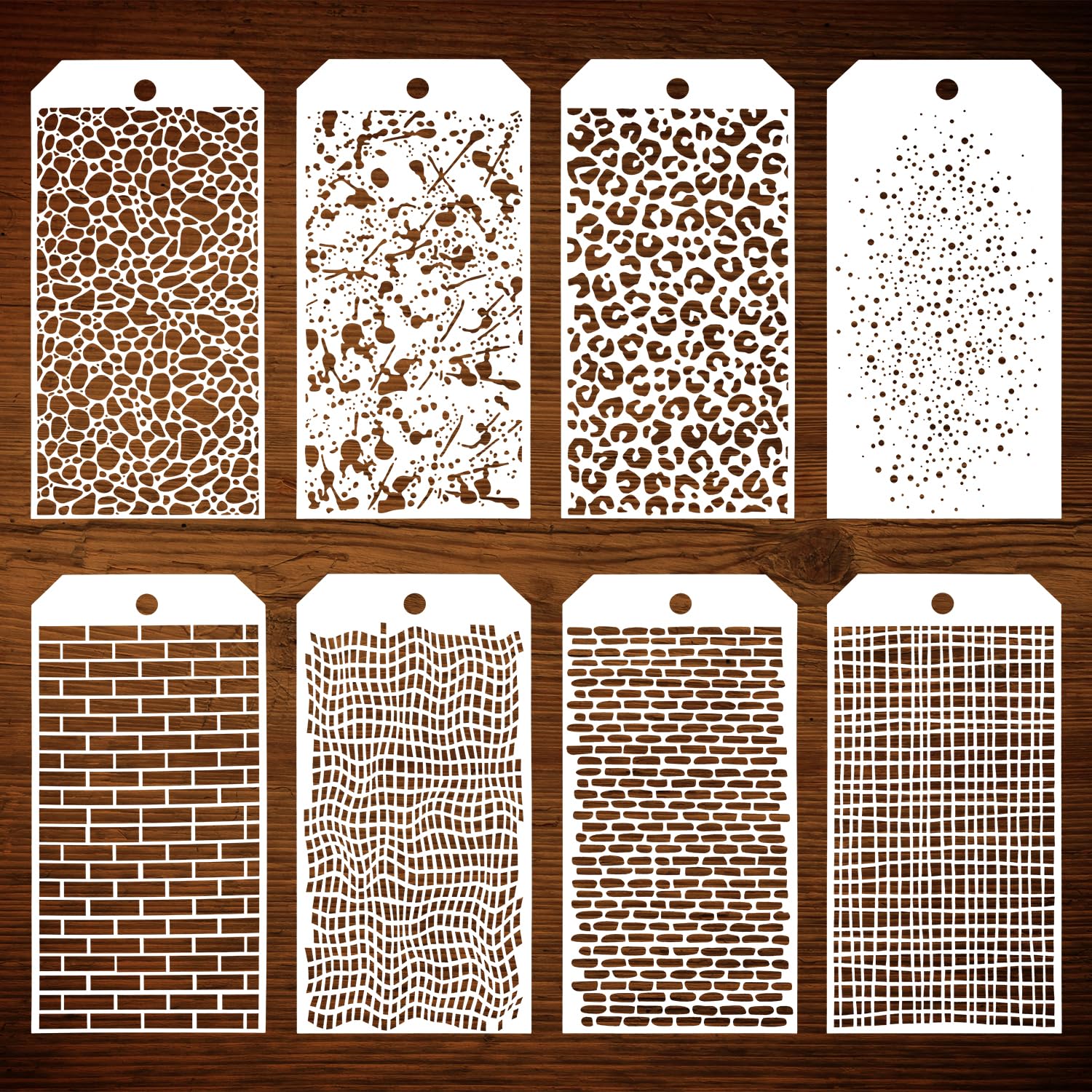 8pcs Painting Stencils for Crafts Reusable Texture Stencils for Painting Mixed Media Stencils Leopard Brick Print Layering Stencils for DIY Crafts Cards Making Furniture Fabric