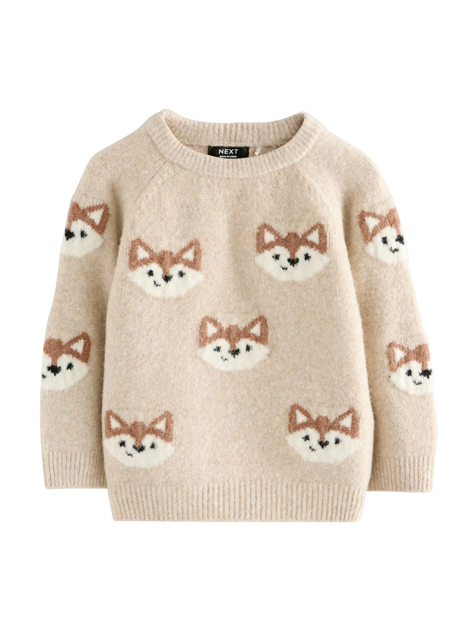 NEXT Strick-Pullover mit Rundhals | Neutraler Fuchs-Print (3 Monate–7 Jahre)