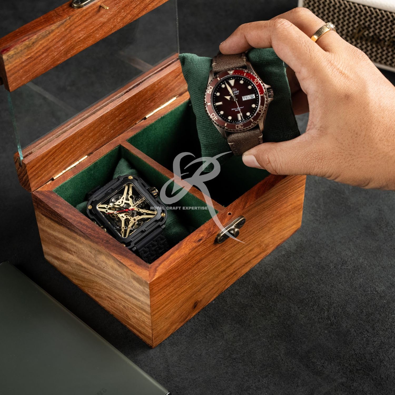 Procase Boîte à Montres Bois 20 Montres - Coffret Luxueux 2 Niveaux Couvercle Verre Noir