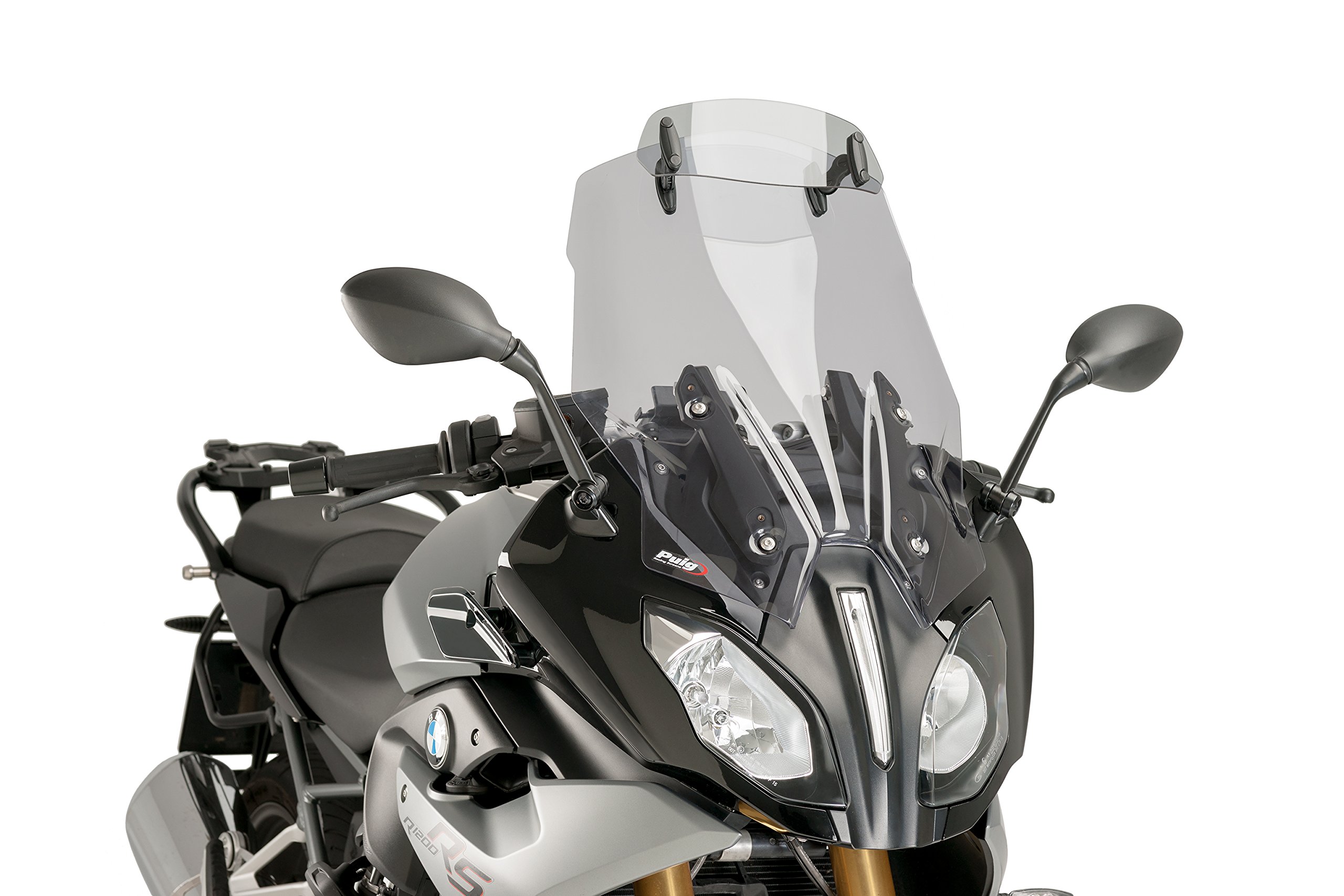 Puig 7618H Touring Plus Windshield with high, aerodynamic design in high-impact acrylic with adjustable visor that improves protection and comfort on long rides, Smoke
