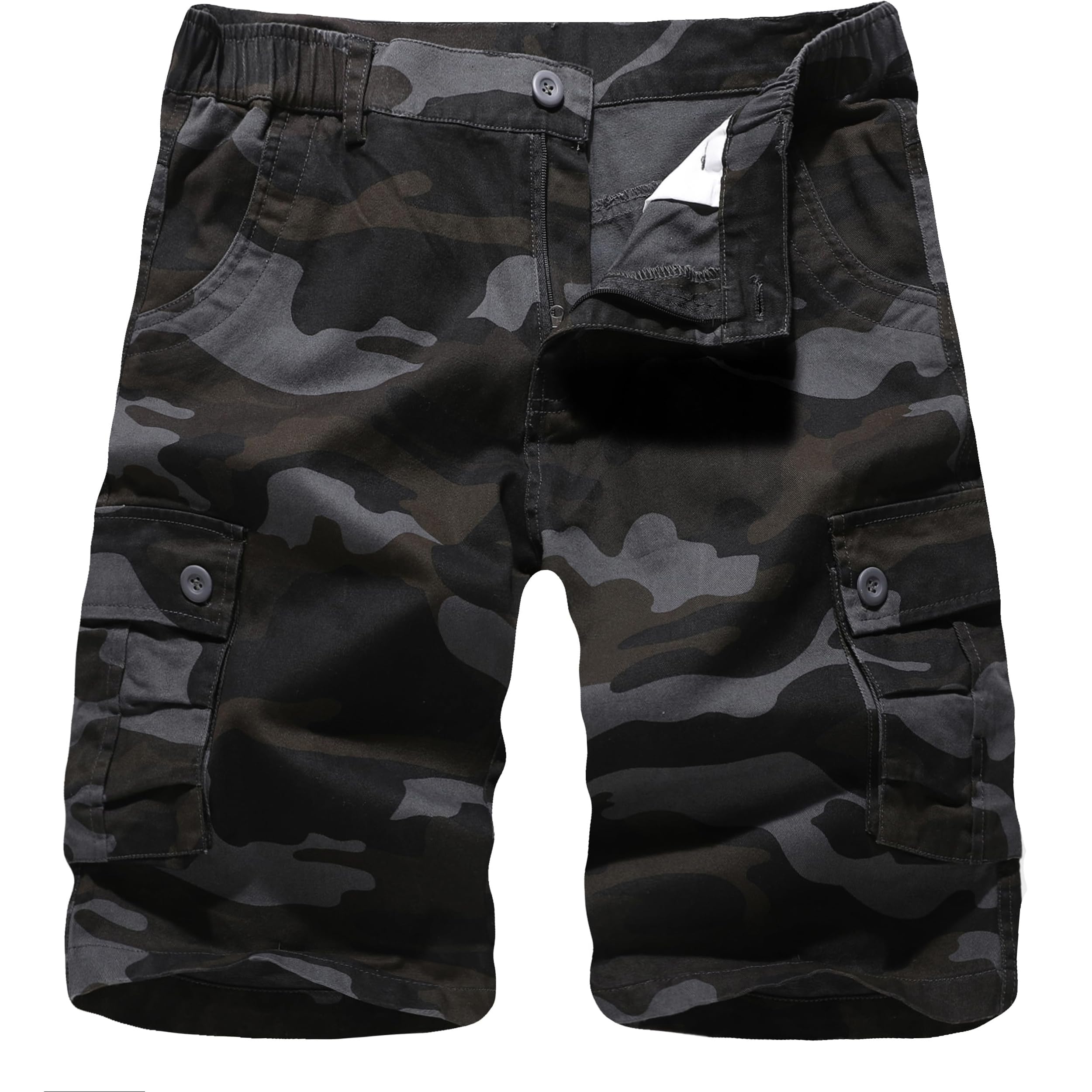 APTRO Men's Camo Cargo Shorts Button Closure Cotton Shorts Multi Button Pockets Casual Shorts 6 Pockets