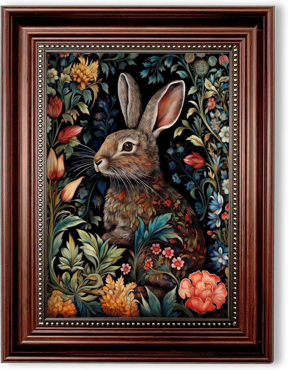 Framed William Morris Rabbit Canvas Wall Art Retro Mid Century Country Animal Wall Decor Pictures Dark Academia Botanical Floral Poster Prints for Office Living Room Home Decoration 12x16in
