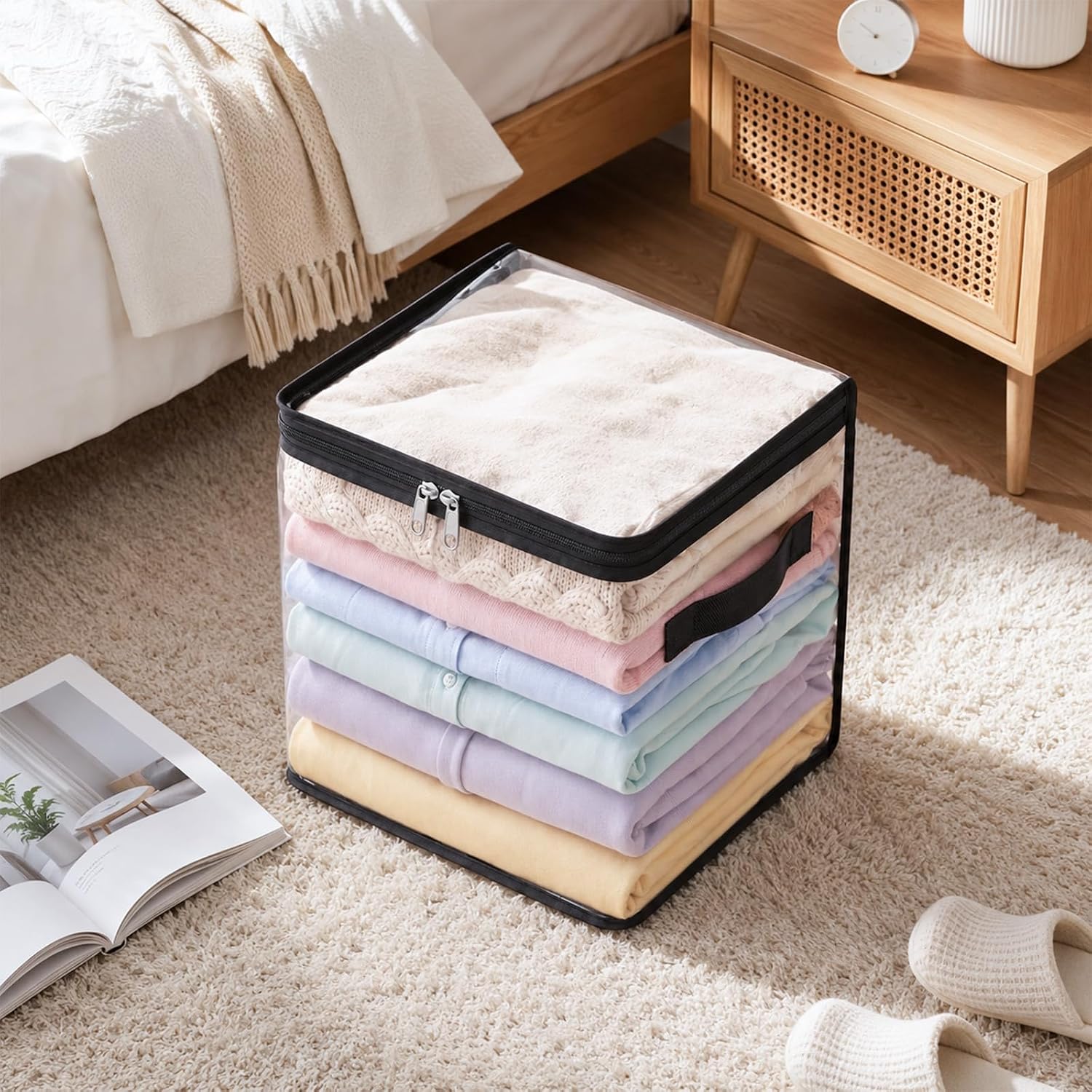 ShellKingdom Clear Storage Bag with Zipper, Foldable Moving Bag with Handle