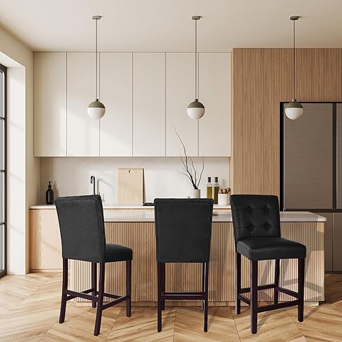 Miniatura 45 de Homepop Decoración del hogar | Taburetes de bar clásicos de altura de mostrador | Taburetes de bar de piel sintética de 24 pulgadas | Muebles