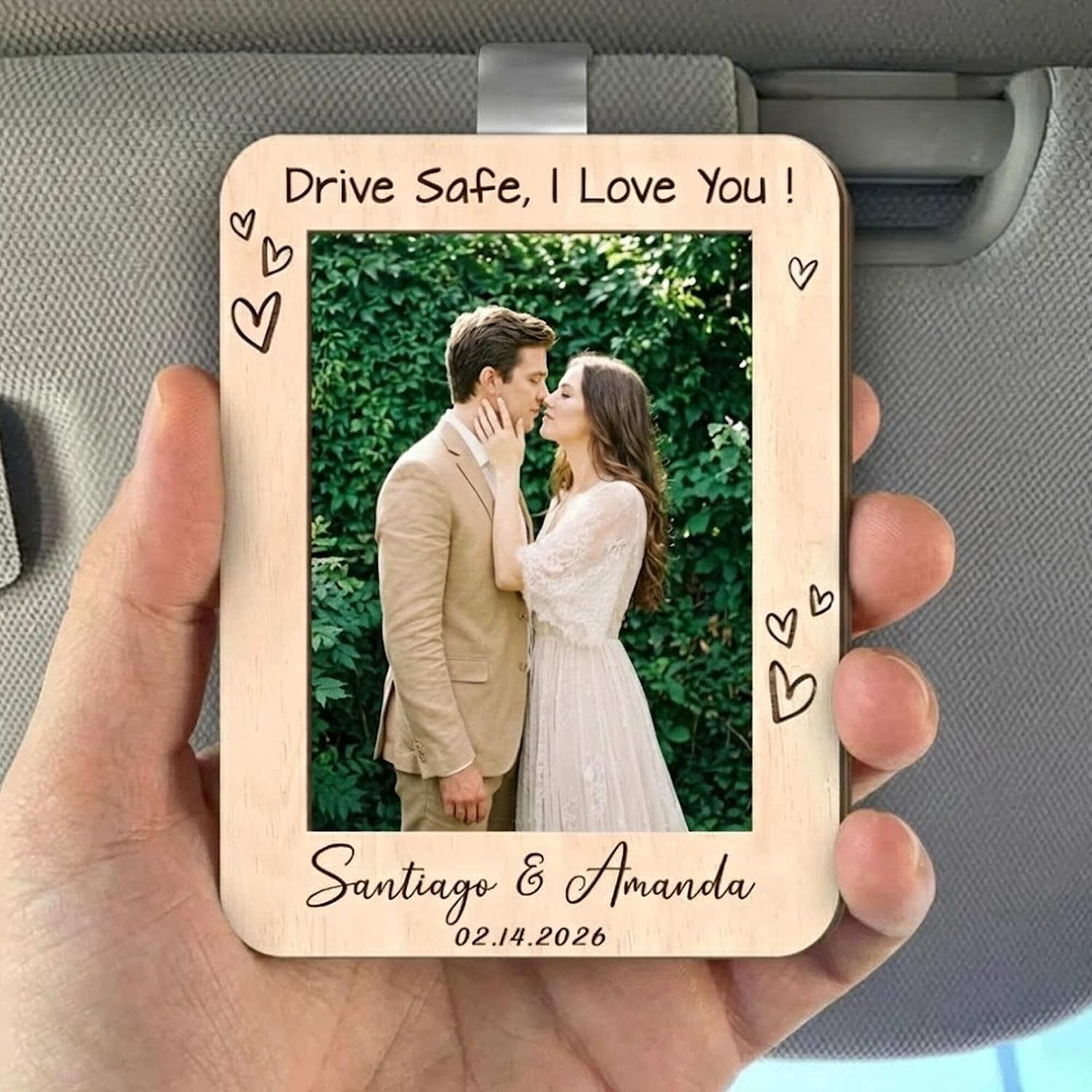LullabyMall Custom Car Visor for Boyfriend, Personalized Drive Safe I Love You Car Visor for Husband, Gifts for Him Valentine with Heart, Anniversary Wedding Present for Men 3