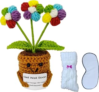 TZFDPCSD Christmas Birthday Gift - Get Well Soon Gift Handmade Crocheted Flower with Heartwarming Message - After Surgery Recovery Gifts Get Better Care Package Encouragement Box for Sick Friends
