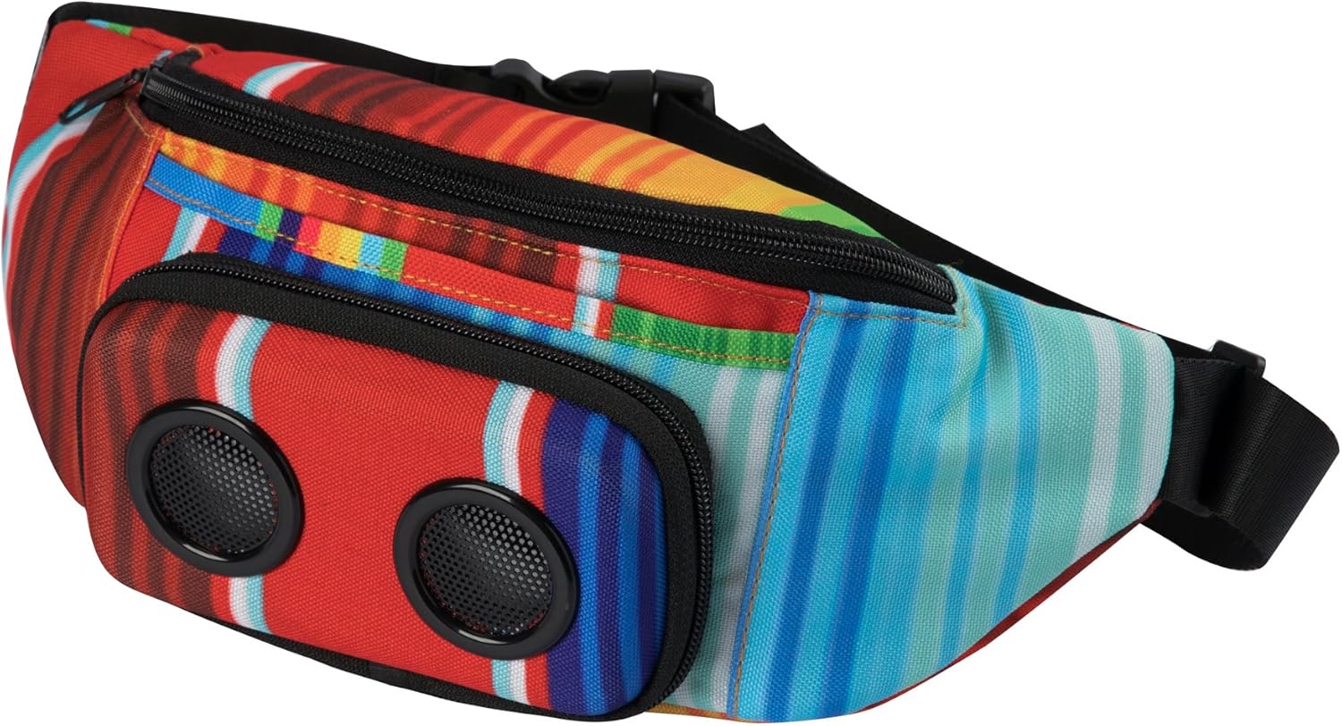 Fannypack with Speakers. Bluetooth Fanny Pack for Parties/Festivals/Raves/Beach/Boats. Rechargeable, Works with iPhone & Android. (Rainbow)