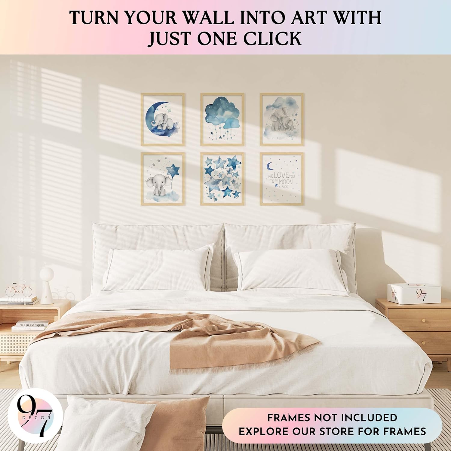 97 Decor Baby Girl Elephant Nursery Decor - Baby Boy Room Decorations for Nursery Wall Decor, Blue Moon and Stars Nursery Art Prints, Cute Elephant Poster Animal Picture for Bedroom (8x10 UNFRAMED) image 3 of 6 B0C1BTML3P