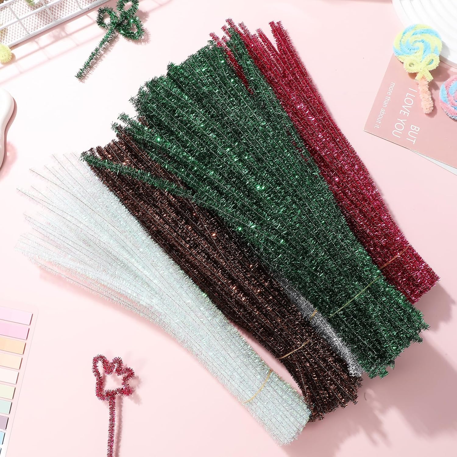 500pcs Shiny Pipe Cleaners Craft Twisting Sticks Bendable Glitter Stems Metallic Craft Pipe Cleaners Flexible Sticks for Decorations and