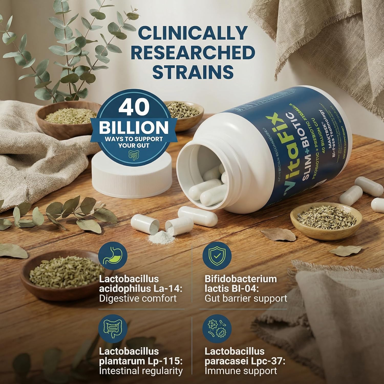 Probiotic & Prebiotic SlimBiotic Synbiotic – 40 Billion CFU with MAKTREK® Bi-Pass Tech, Helps Gut Health & Digestion, Regularity, Bloat, Immune & Weight Loss For Women and Men, (60 Ct) Gluten Free