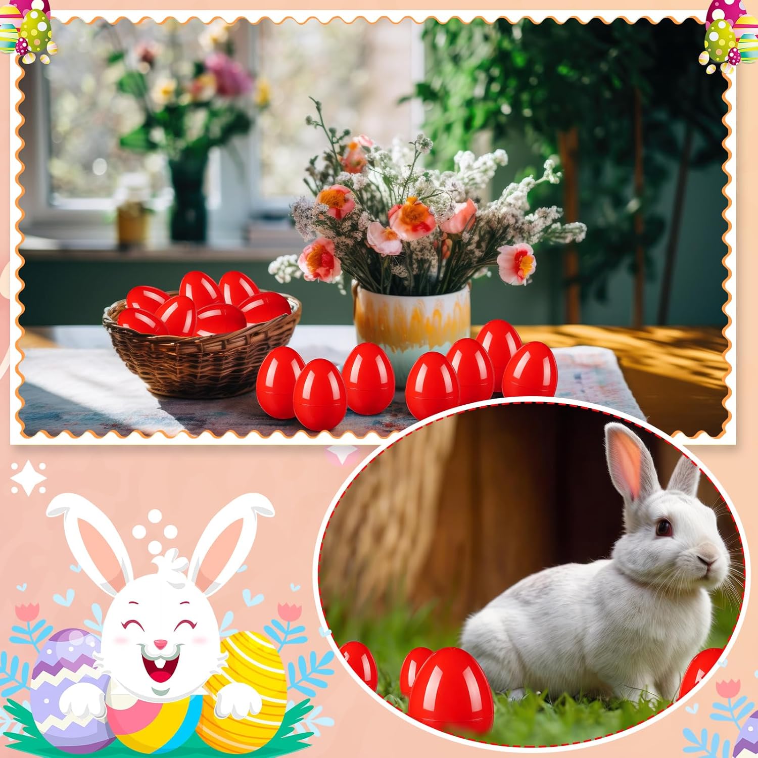 Leitee 24 Pcs Red Plastic Easter Eggs 4 Inch Large Blank Empty Eggs Bulk Paintable Detachable DIY Decoration for Easter Basket Stuffers Fillable Hunting Treats Party Favor Gift