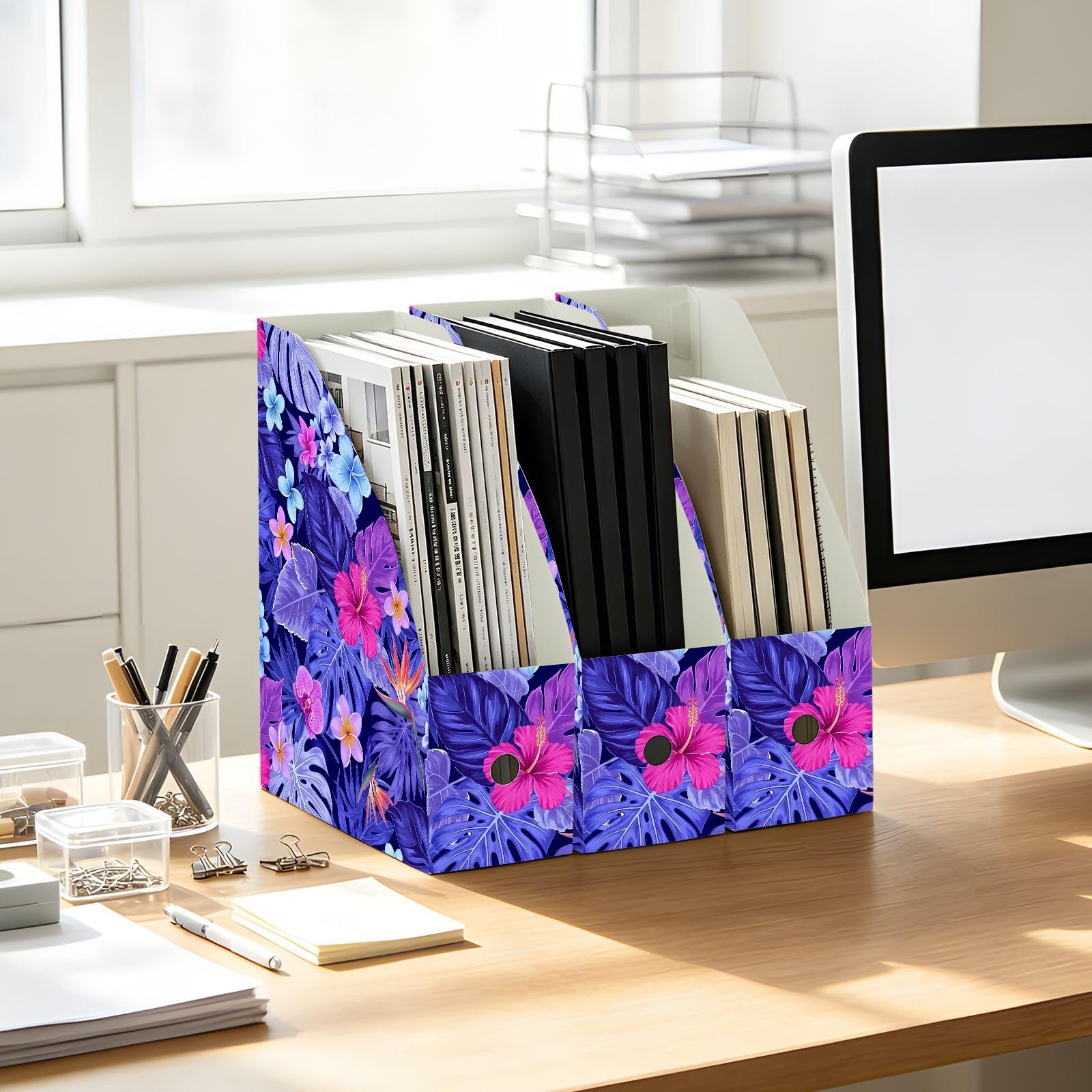 Porte-revues en plastique PP Motif feuilles tropicales Violet