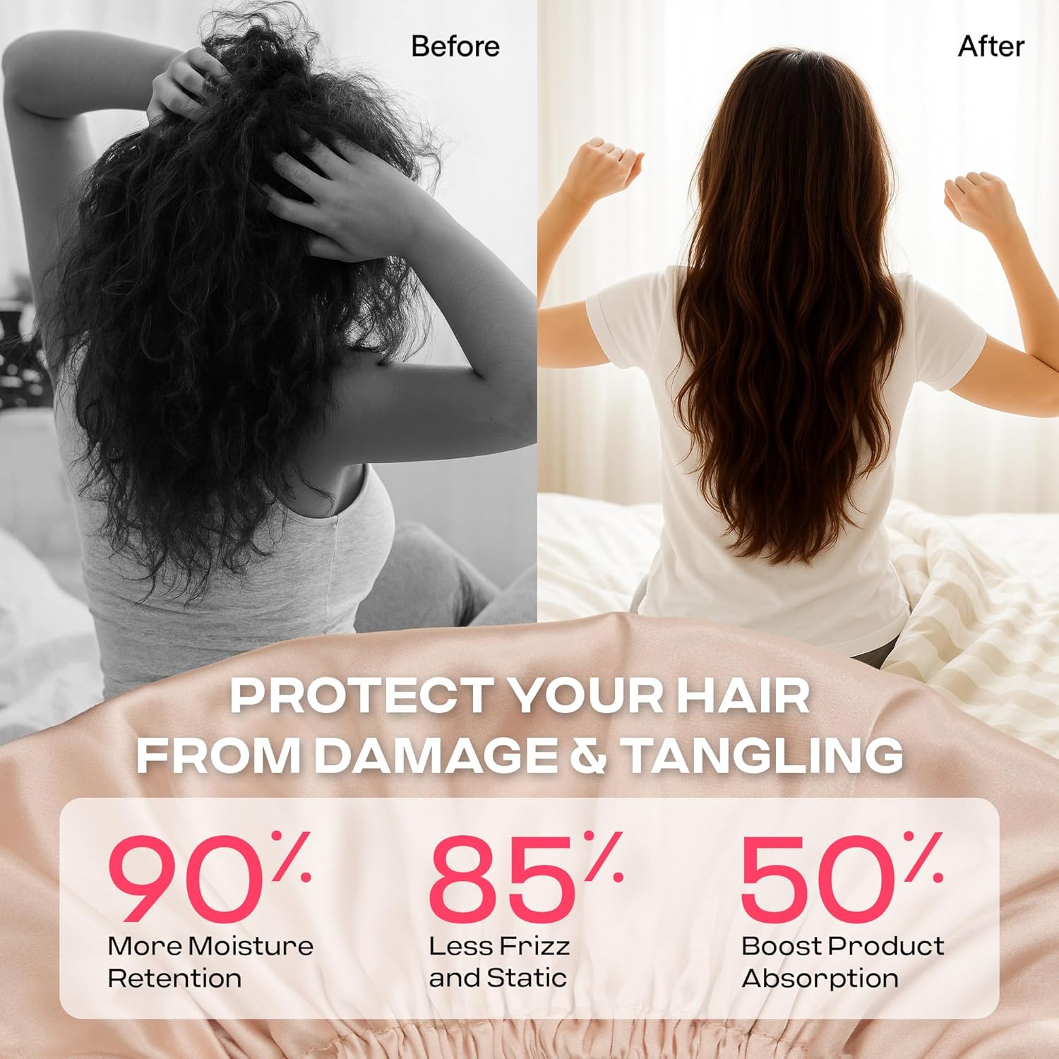 CoolMate Adjustable Satin Silk Bonnet for Sleeping Women, Tie Double Lined Silk Bonnet for Women Long Hair - Image 7