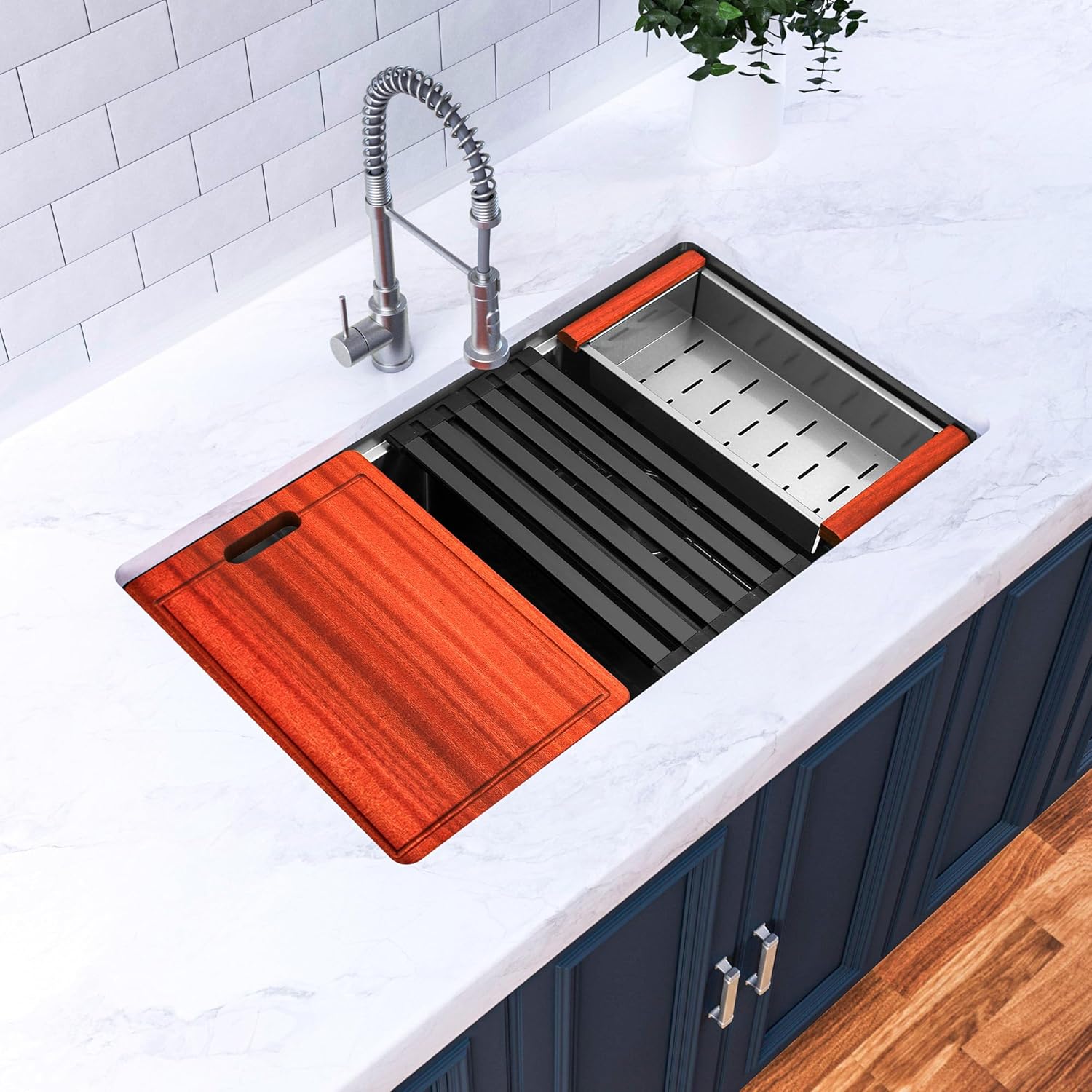 30" X 18" Undermount Kitchen Sink, 50/50 Double Bowl, 16-Gauge Stainless Steel, Brushed Finish, Large Volume with Accessories (Stainless Steel, 30" X 18" X 10")