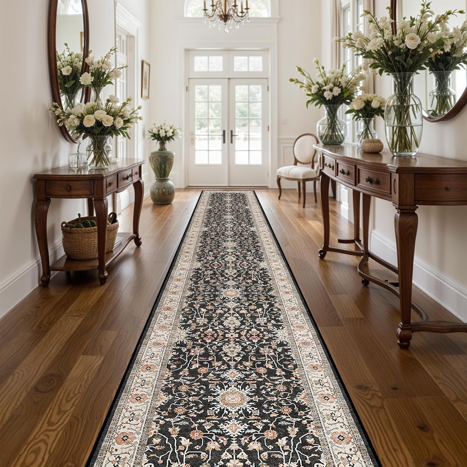 Washable Runner Rug 2x12 - Hallway Runner Rug Kitchen Rugs and Mats Non Skid Washable Waterproof Carpet Runner for Living Room Bedroom Bathroom (Black, 2X12)