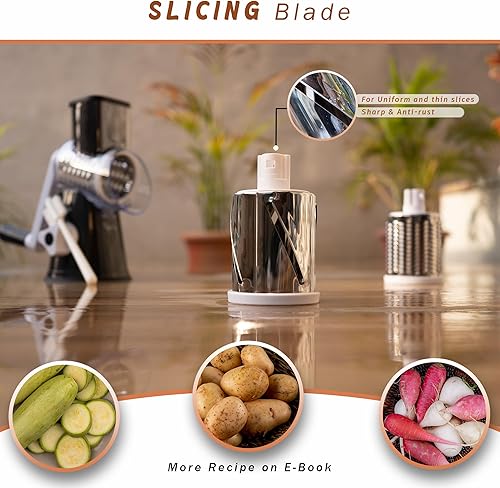 Miniatura 4 de Rallador rotativo de queso con manivela con mango - Trituradora de queso 3 en 1 - Rallador giratorio fácil de limpiar - Cortador de verduras de