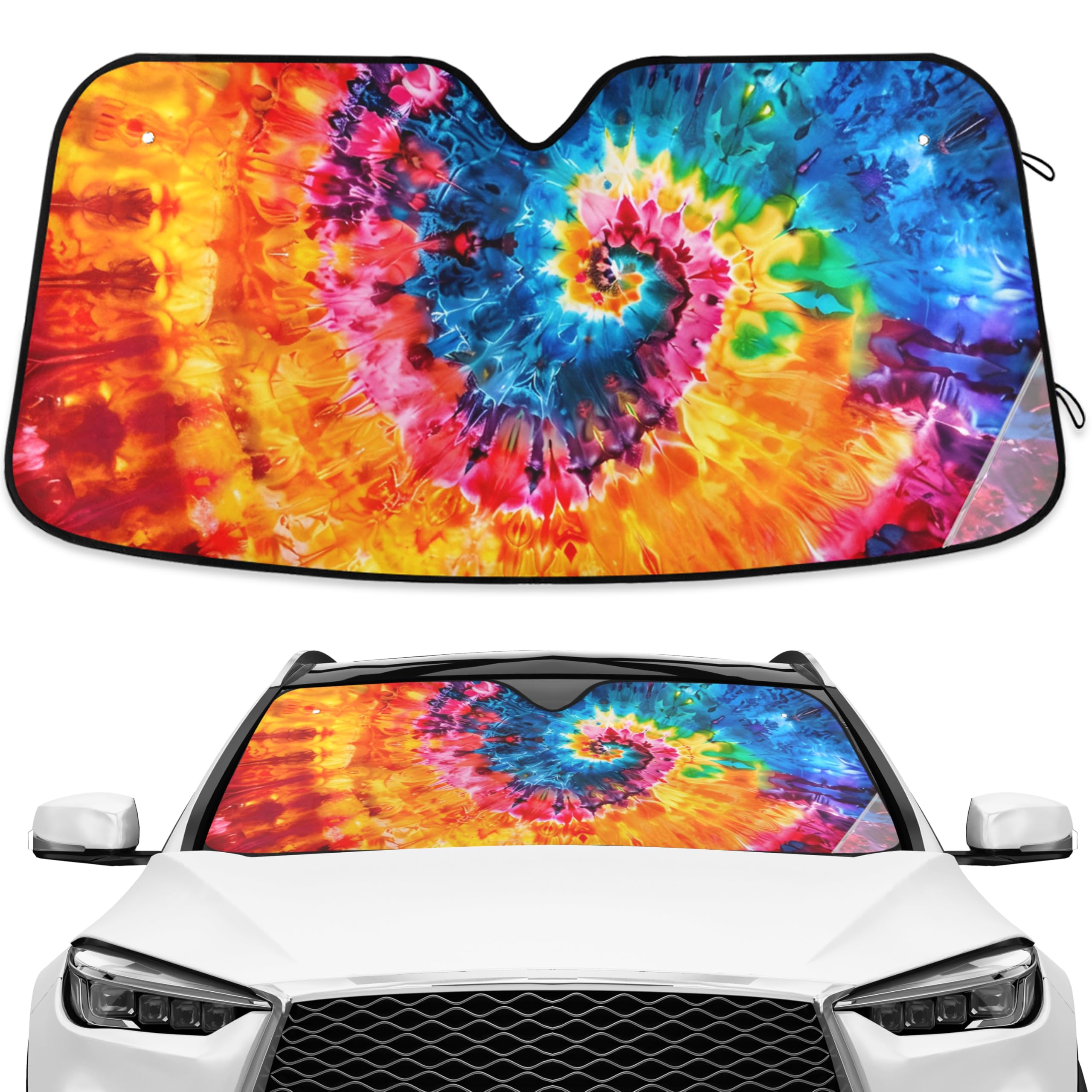 ALAZA Rainbow Tie Dye Windshield Sunshade