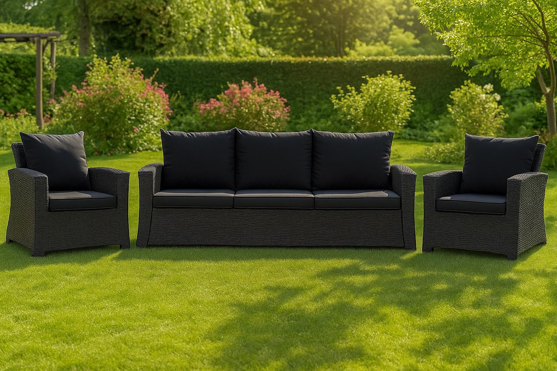 Cuscino per panca - Cuscino per seduta esterna per panca da giardino in polyrattan - Cuscino per panca per sedile in rattan dondolo (Nero, 150 x 50 x 50 cm)
