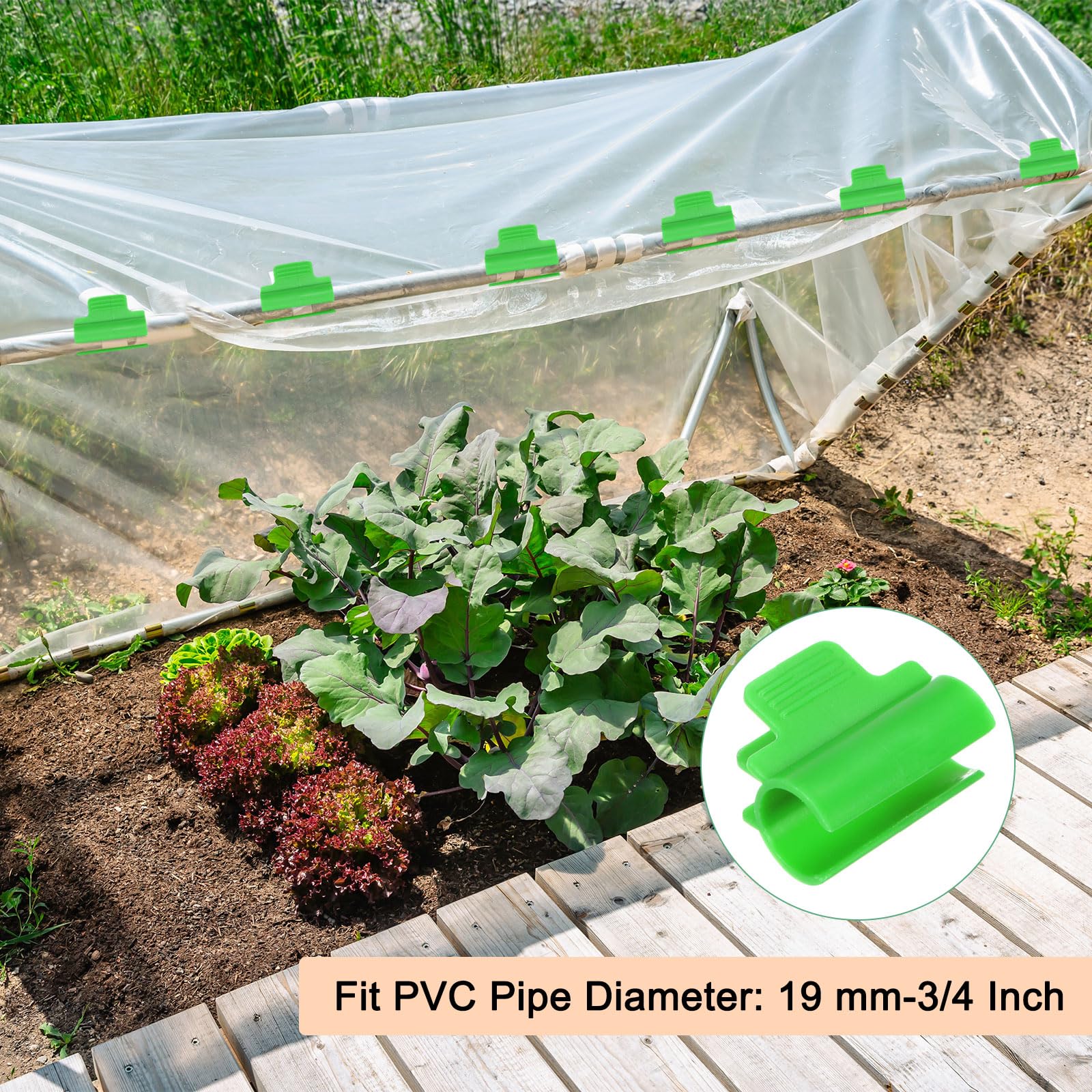 M METERXITY 100er-Pack Gewächshausklammern für 3/4-Zoll-PVC-Rohre, Gewächshausfolienklammern Schattierungsnetzstangenclip für Gartennetz/Reihenabdeckung/Gewächshaus-Kunststofffolie [Grün]