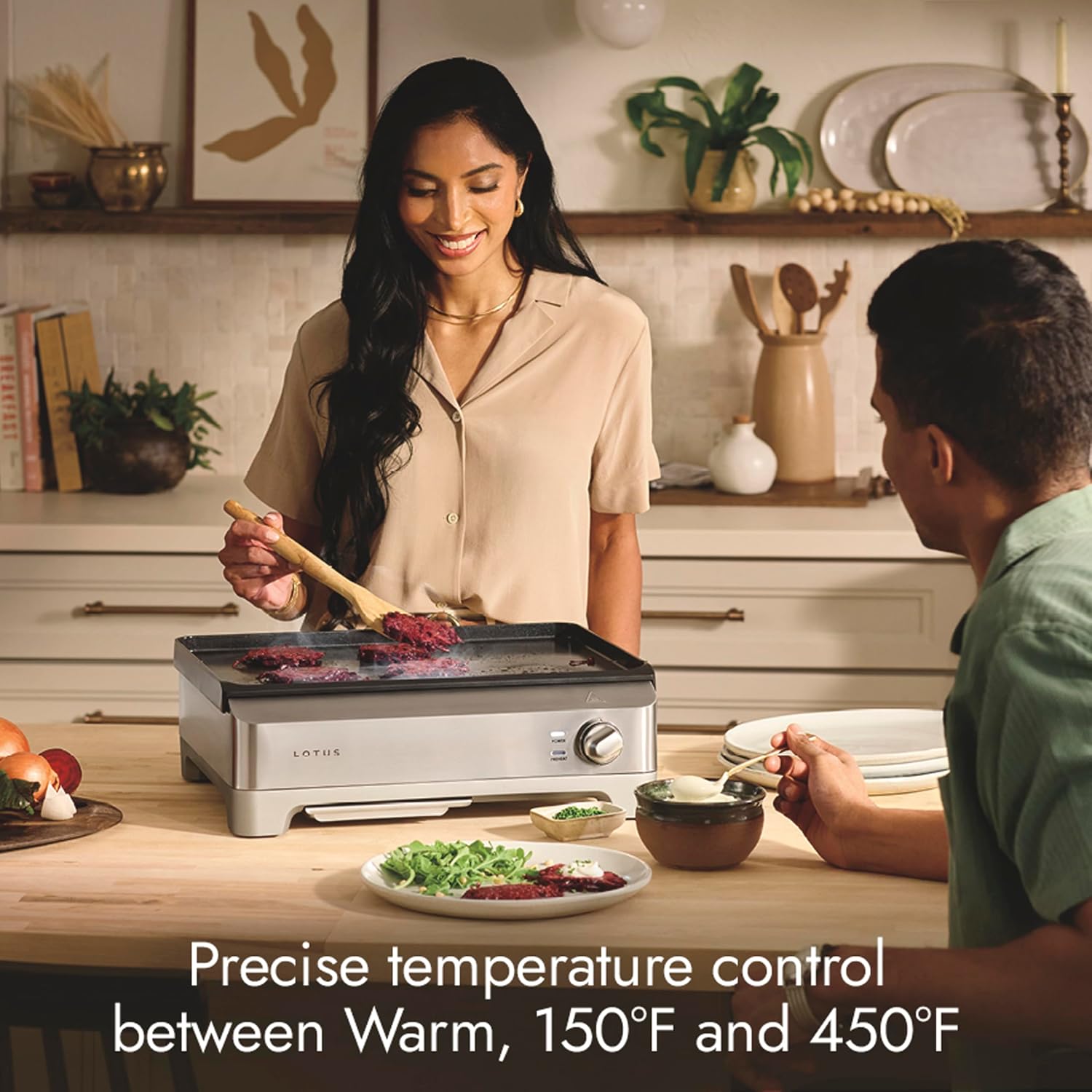 Lotus Professional Series The Short Order Precision Sear Griddle, Nonstick Electric Griddle, 1800 Watts, Large 12 inch x 17 inch Nonstick Surface, Stainless Steel, LTSGR500