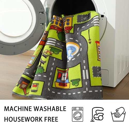 Miniatura 4 de Zareas Alfombra de automóvil de 3 x 5 pies, alfombra de automóvil para sala de juegos, mapa educativo de tráfico urbano, alfombra de automóvil para