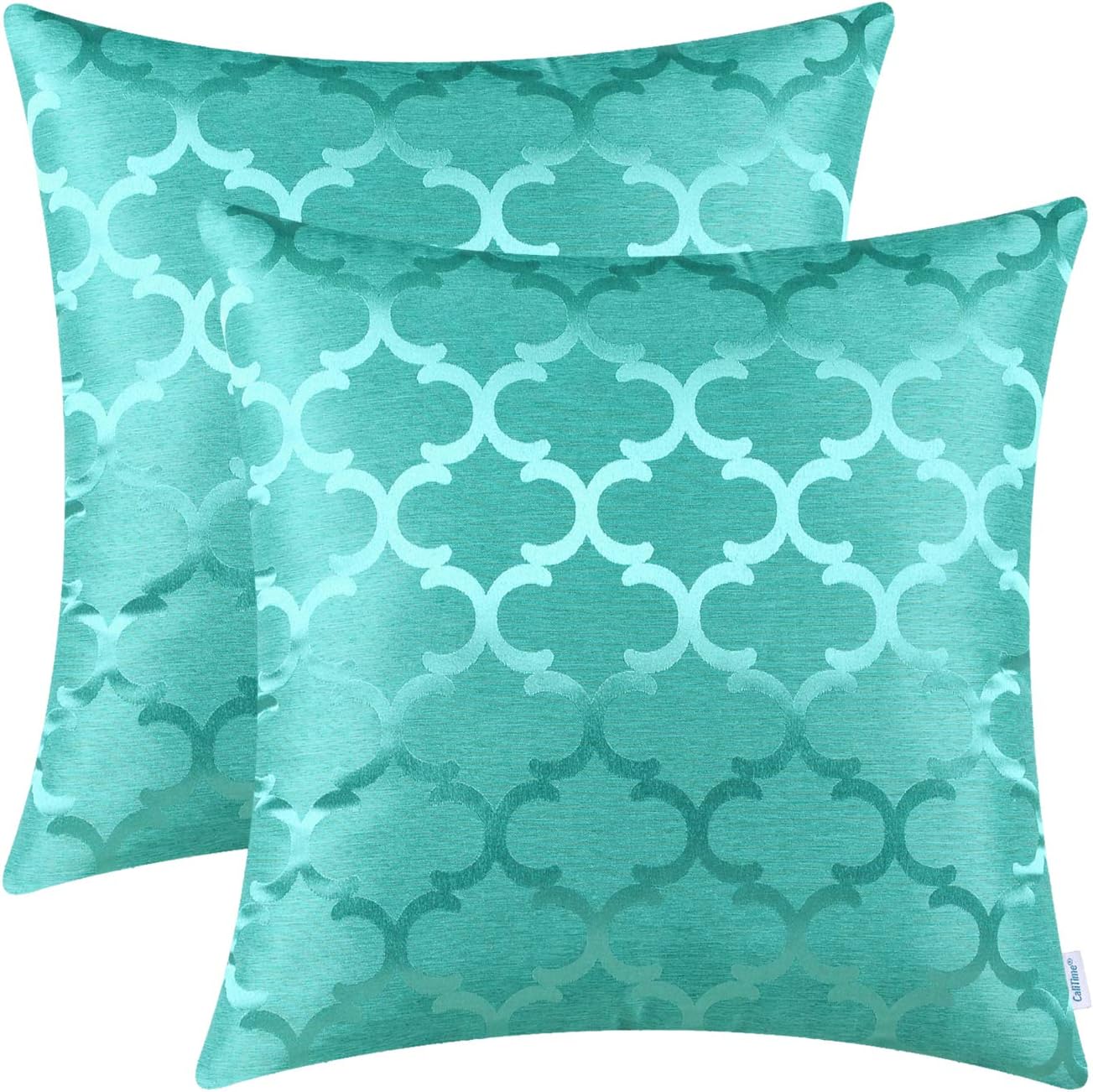 CaliTime Pack of 2 Cushion Covers Throw Pillow Cases Shells for Home Sofa Couch Modern Shining & Dull Contrast Quatrefoil Accent Geometric 18 X 18 Inches Turquoise