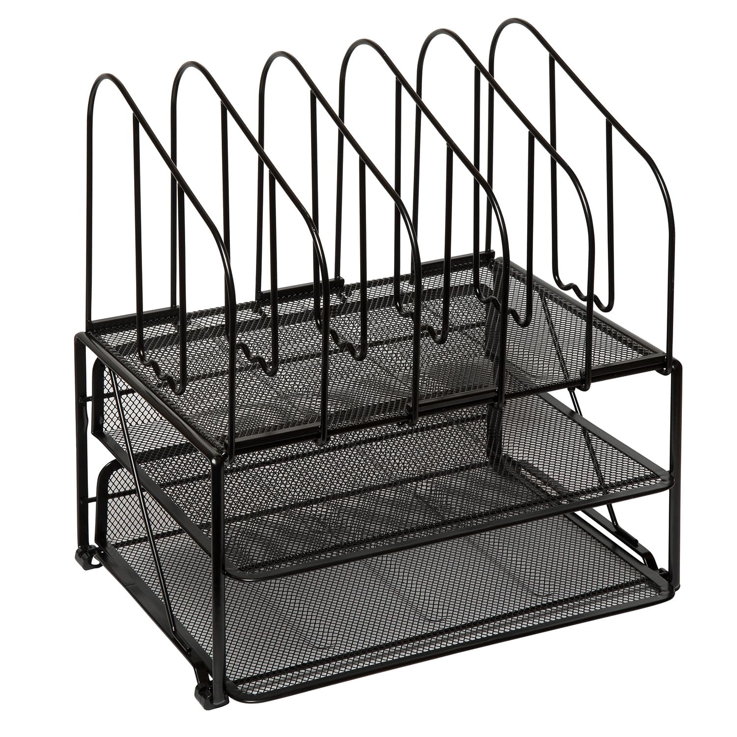 Amtido Mesh Schreibtisch-Organizer mit Ablage & 5 Fächern - Ablage für Ordner, Dokumente, Papier & Briefe - Schreibtischzubehör für Zuhause & Büro - REgal für Bürobedarf – Schwarz