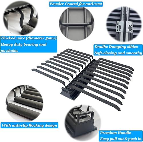 Miniatura 3 de HANKEY Perchero extraíble para colgar en el armario, barra de acero extraíble para pantalones y pantalones, con cierre suave, organizadores de ropa