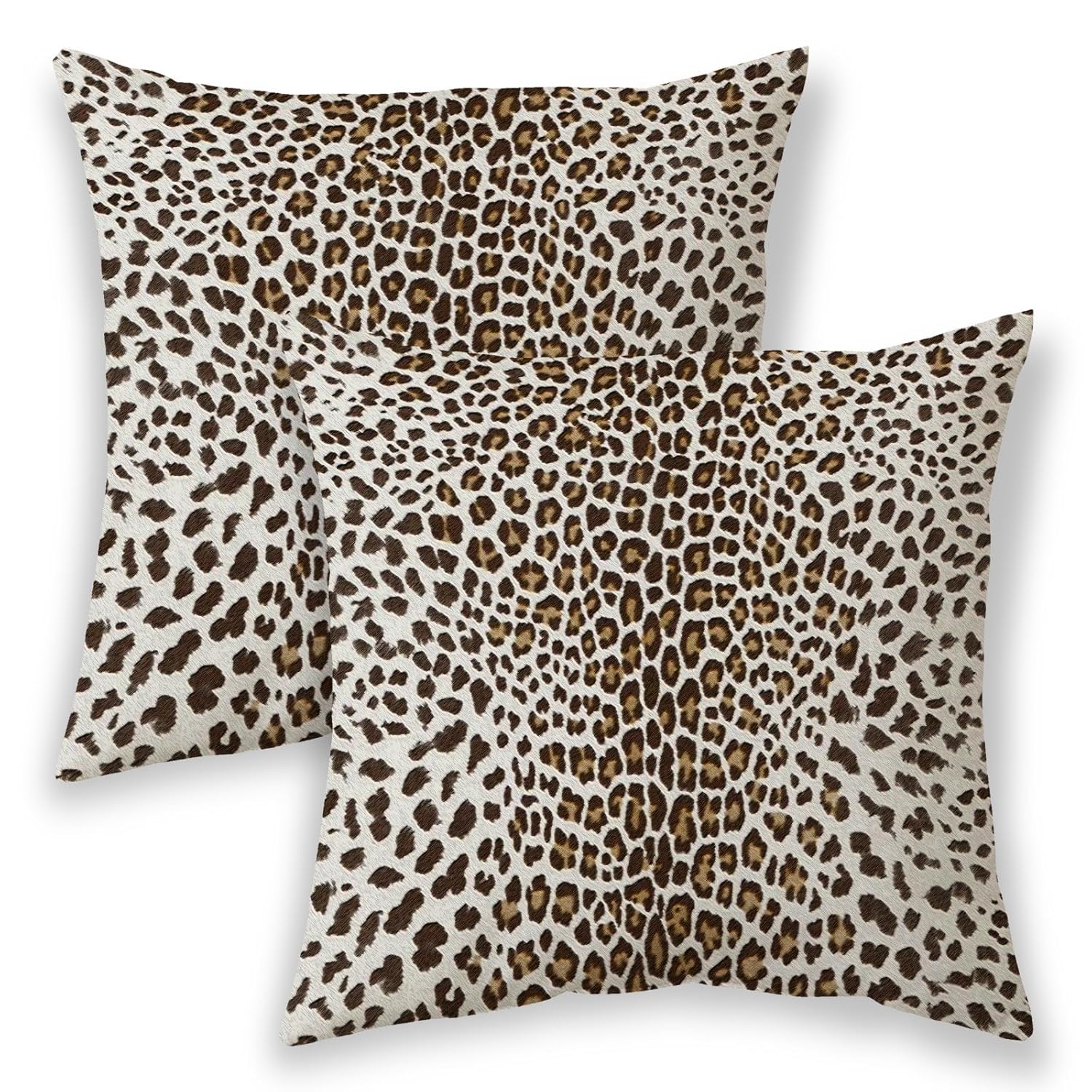 Sorktse Brown Leopard Pillow Covers 18x18 Inch Set of 2 Beige Animal Skin Print Cheetah Throw Pillows Outdoor