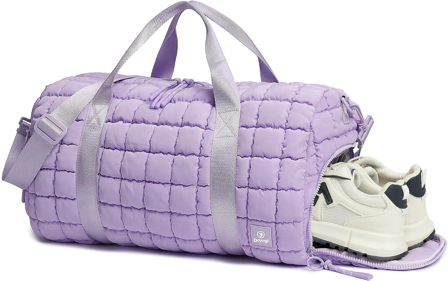 DOYOGI Quilted Gym Bag for Women,Duffle Bag for Travel with Wet Pocket,Carry on Weekender Bags for Women,Travel Bag with Shoe Compartment (Light purple)