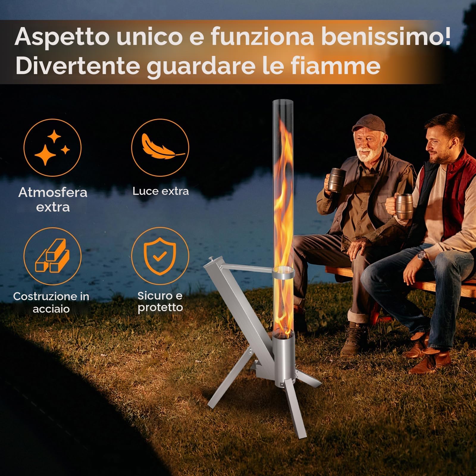 CTSC Outdoor Pellet Heater, Pellet Heater per Patio con tubo di vetro 100 cm, aggiungere spazio luce e ambiente per portico, ponte, giardino e cortile