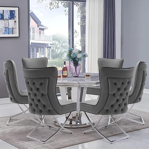 Miniatura 36 de Juego de 2 sillas de comedor de terciopelo, modernas y cómodas sillas de comedor tapizadas con respaldo copetudo y patas de acero inoxidable, color