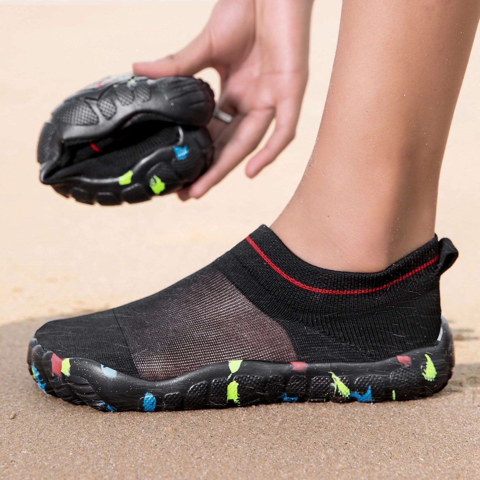 Męskie buty do wody na boso, bohema, lekkie skarpety do wody, szybkoschnące, buty do pływania z podeszwą moro, do surfingu na plaży i jogi, Czarny, 38 EU