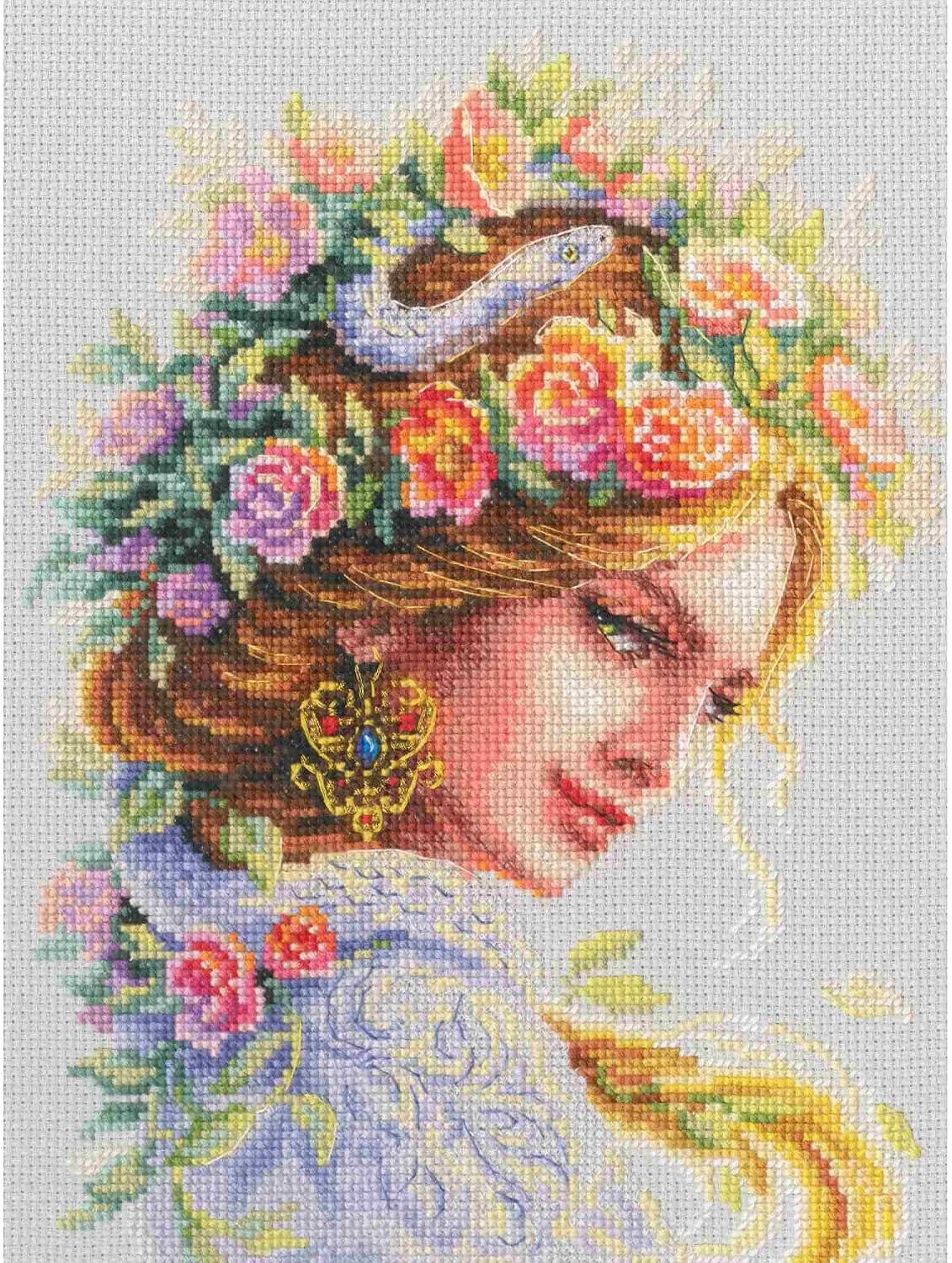 RTO Counted Cross Stitch kit Woman Flowers Snake M1047, 16,5x22 cm (6.5"x8.7") DIY