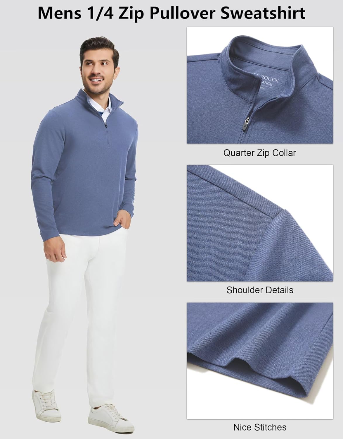 Rouen Quarter Zip Pullover Men Performance Dry Fit Athletic Casual Golf Mock Neck Long Sleeve Pullover Half Zip Sweatshirt - Image 5