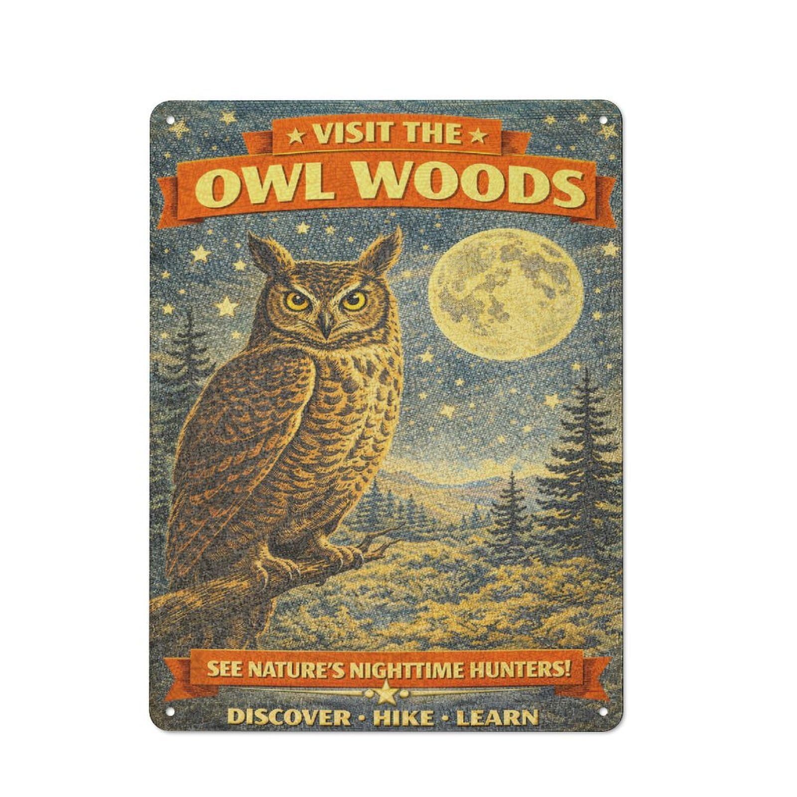 Junmoney Style-1 Visit The Owl Woods Vintage Vintage Metal Sign 40X30cm, Shop Front Style Cafe Wall Decor For Takeaway, Bar, Kitchen Or Counter Area