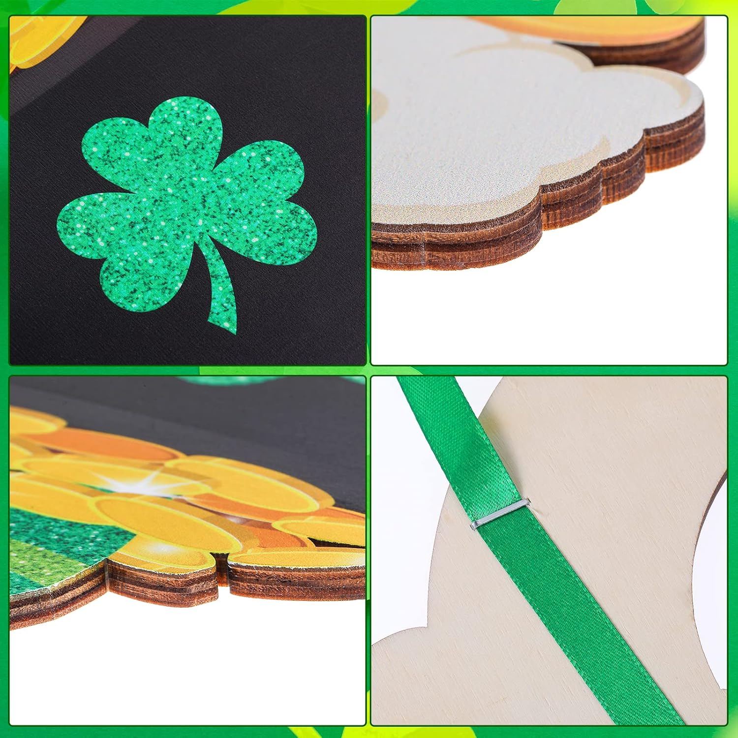 St Patrick's Day Decorations Wall Sign Hanging Door Decor Leprechaun Sign Shamrock Door Hanger Wall Pediments Clover Hanging Welcome Sign with Pot of Gold Coins Rainbow for St Patrick's Day Porch Wall