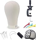 Eerya 21-24 Inch Canvas Block Head Set for Wig Display Making Hair Weave and Styling Mannequin Head with Mount Hole C Stand, Styling Hair Clips, T Needle, C Needles, Thread, Lace Wig Caps (22 Inch)